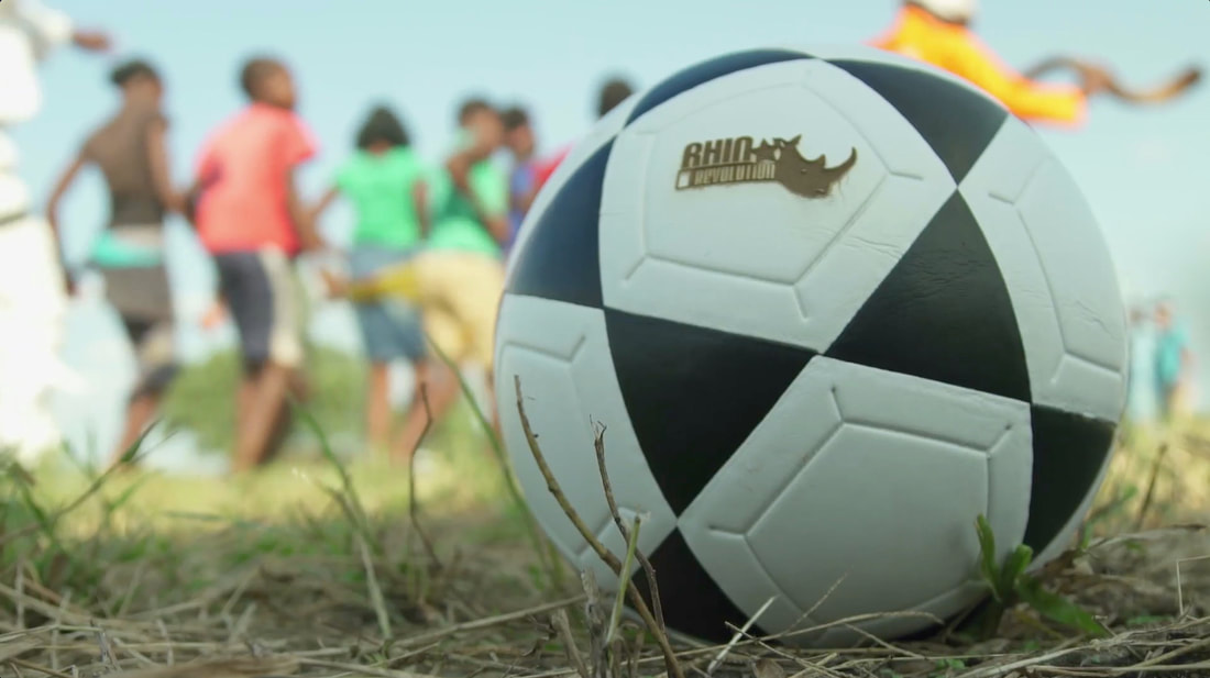A donated soccer ball from Rhino Revolution. An image from the opening day of the Rhino Cup Champions League in April 2018.