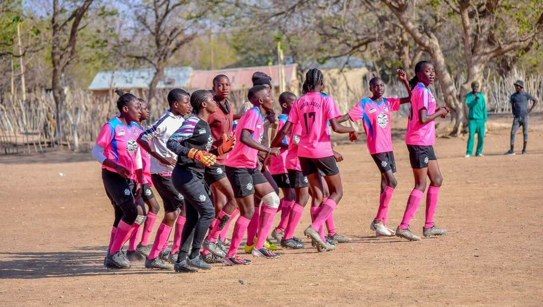 The Anabeb Football Club from the RCCL Namibia Girl’s League, shows the young women football players warming up for a scheduled league game.